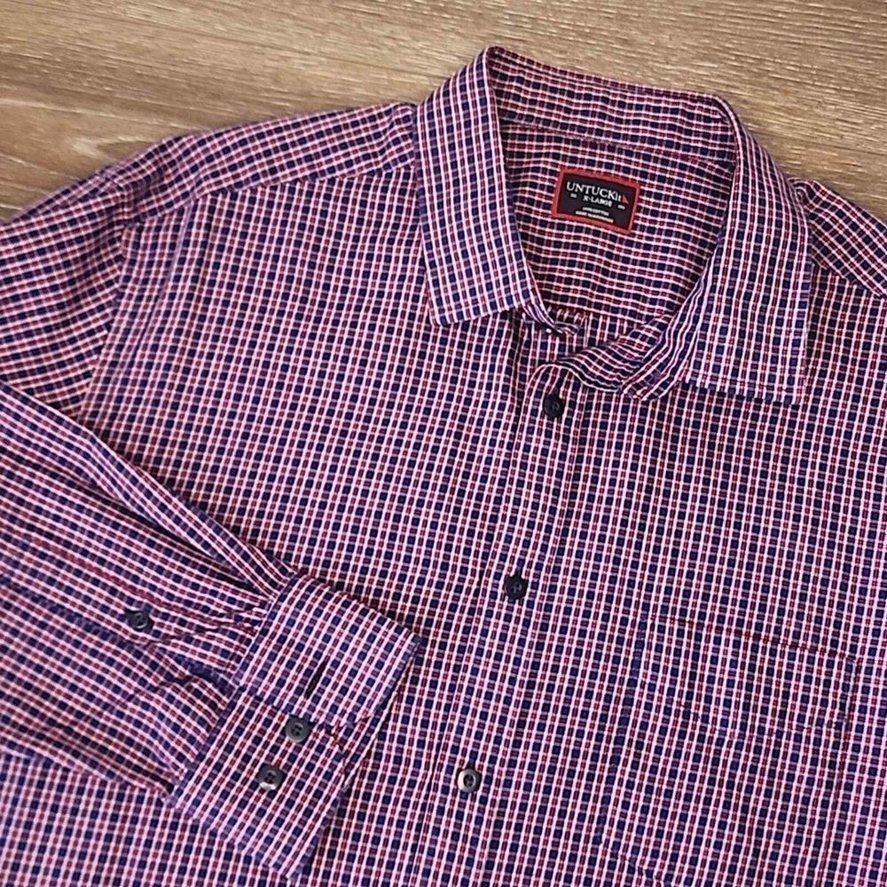 UNTUCKit Men's Trivento X-Large XL Regular Fit Blue and Red Plaid Shirt